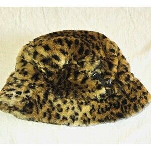Vintage Y2K Leopard Print Faux Fur Bucket Hat Women One Size